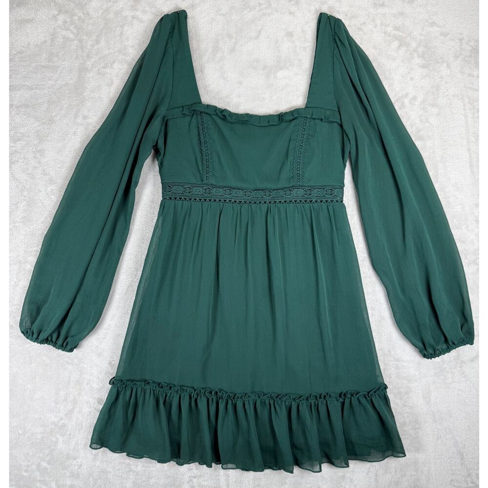 City Triangles Green Babydoll Mini Dress Cottagecore Puff Sleeve Medium M